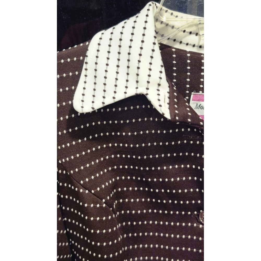Vintage 70s Moody Street by Puritan Brown Dotted Mod Secretary Dress Belted - Picture 7 of 11